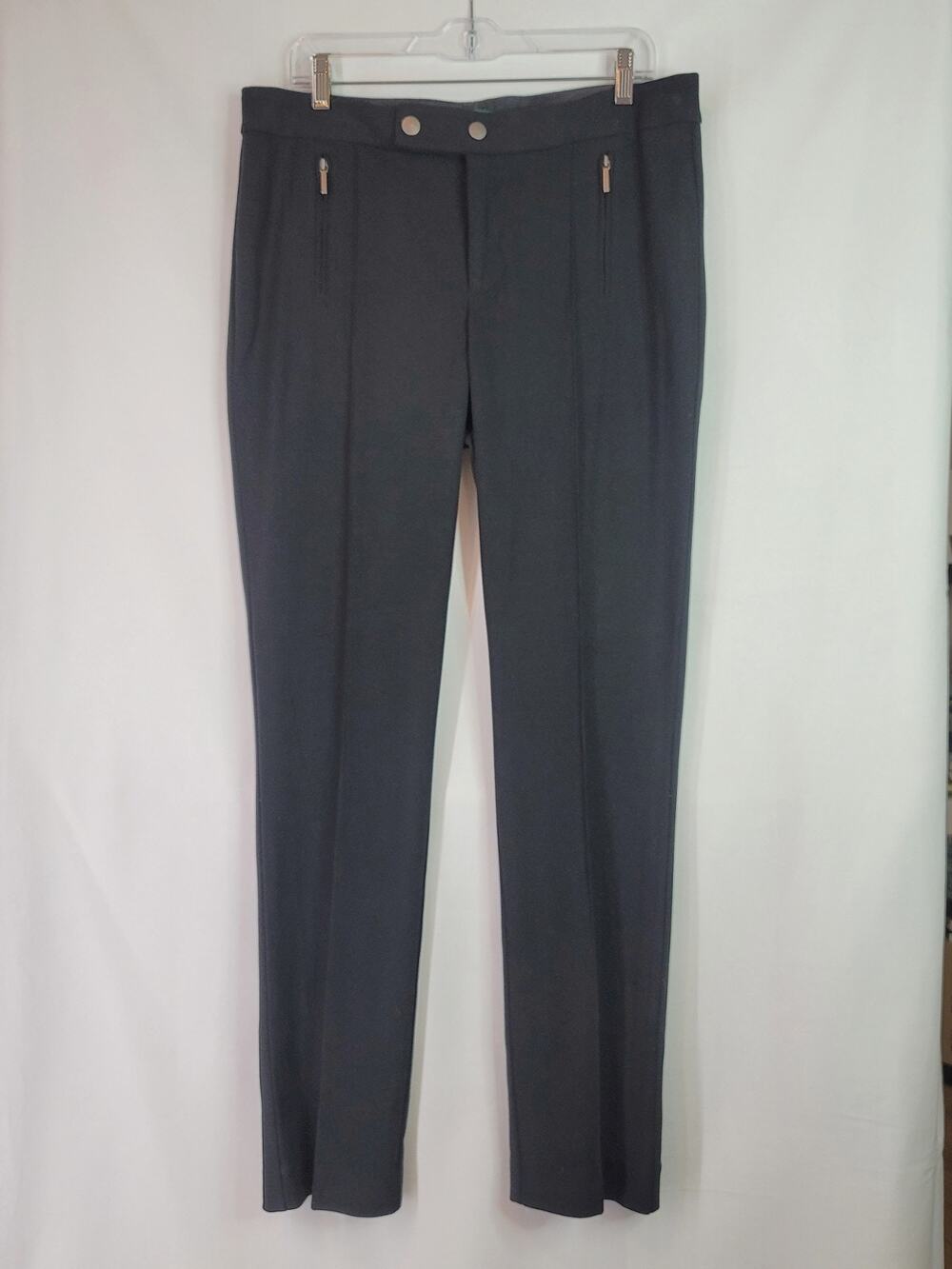 LAUREN Ralph Lauren Women's Black Dress Pants Size 12 Flat Front Vertical Zipper